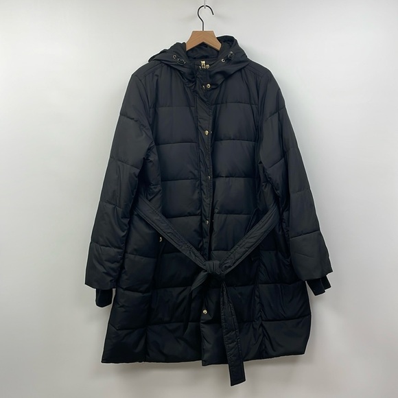 J. Crew Mercantile Belted Quilted Long Puffer Coat Winter Jacket Black 2X - Picture 2 of 8